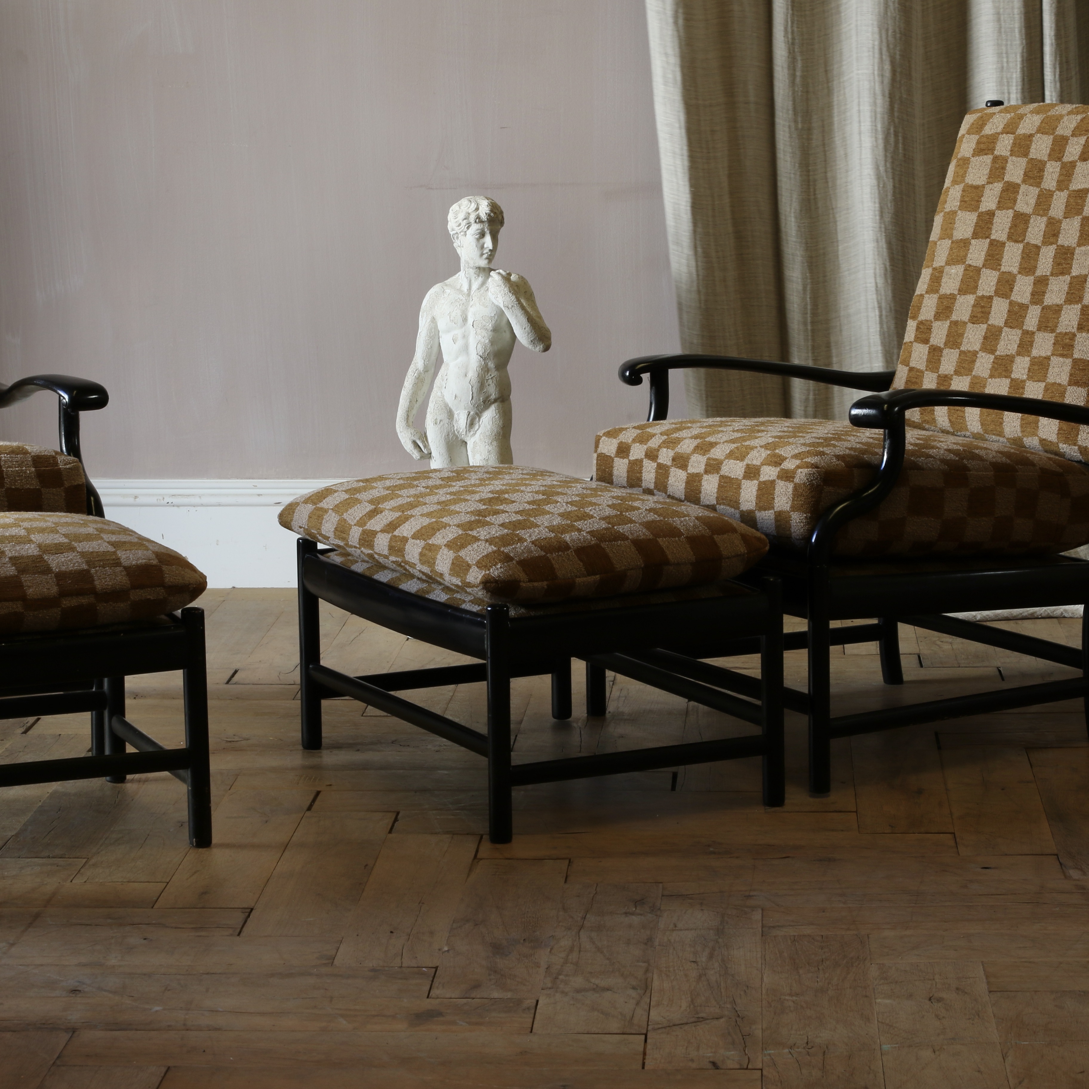 Mid-Century Armchairs with Ottomans